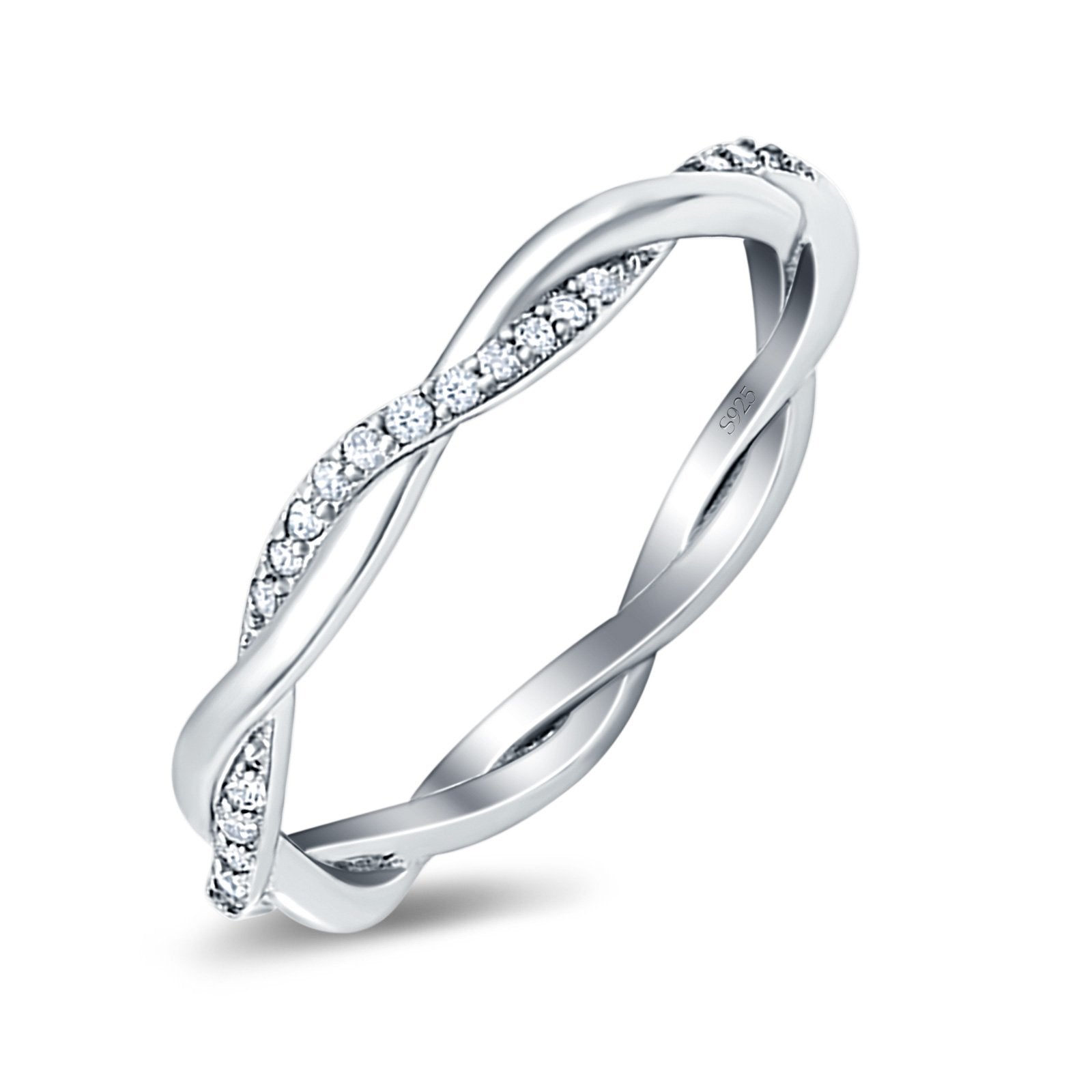 Full Eternity Crisscross Band Wedding Ring Round Simulated Cubic Zirconia 925 Sterling Silver (2.5mm)