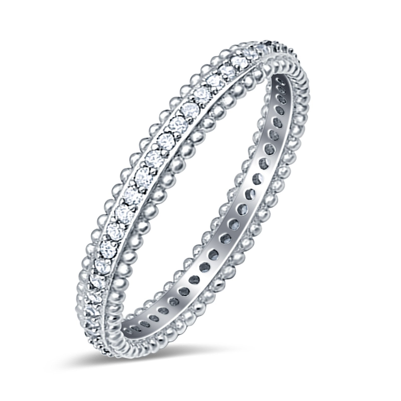 Full Eternity Band Wedding Ring Round Simulated Cubic Zirconia 925 Sterling Silver (3mm)