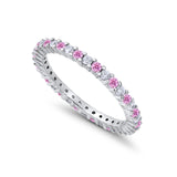 Full Eternity Wedding Band Round Simulated Pink Cubic Zirconia Ring 925 Sterling Silver