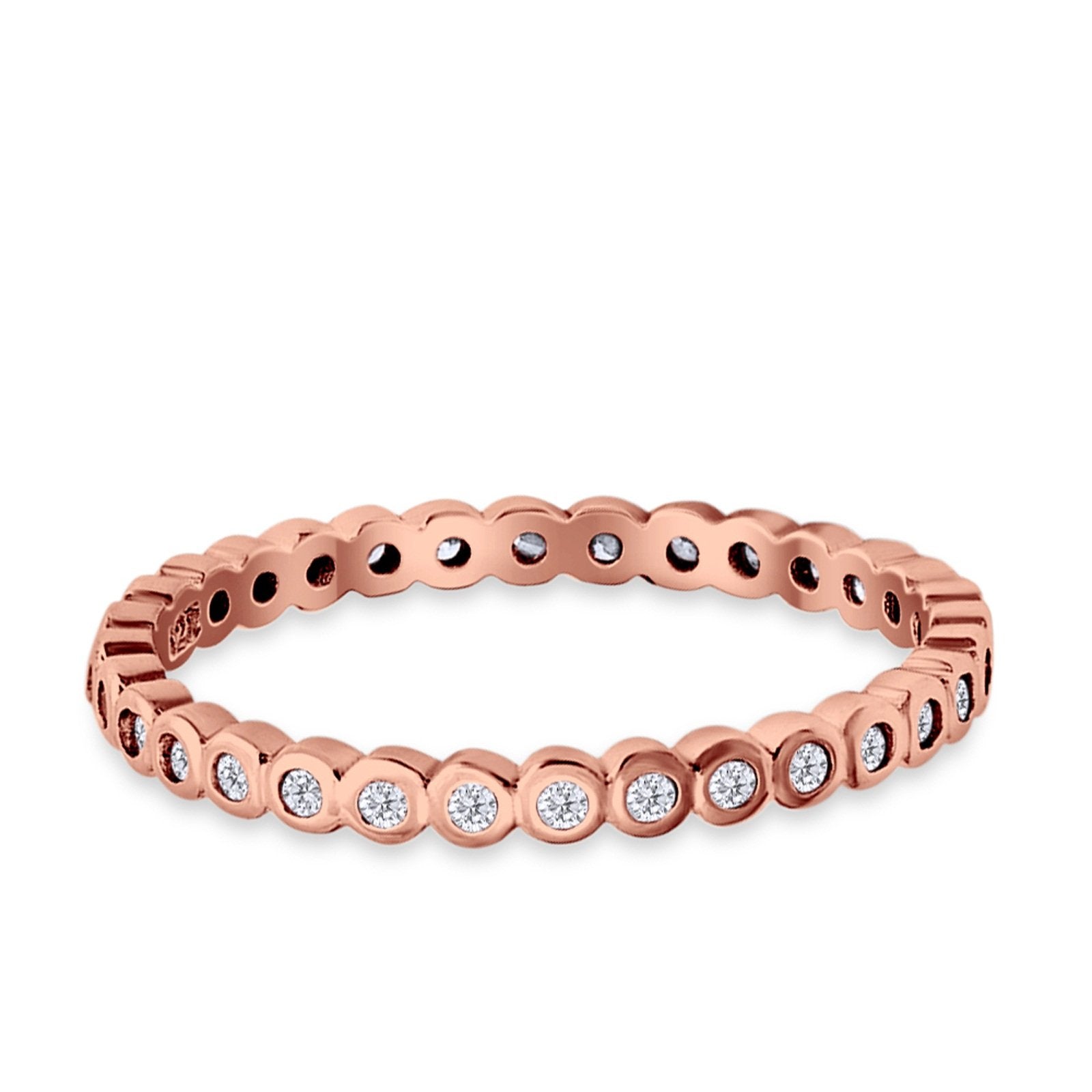 Full Eternity Stackable Wedding Ring Rose Tone, Simulated Cubic Zirconia 925 Sterling Silver