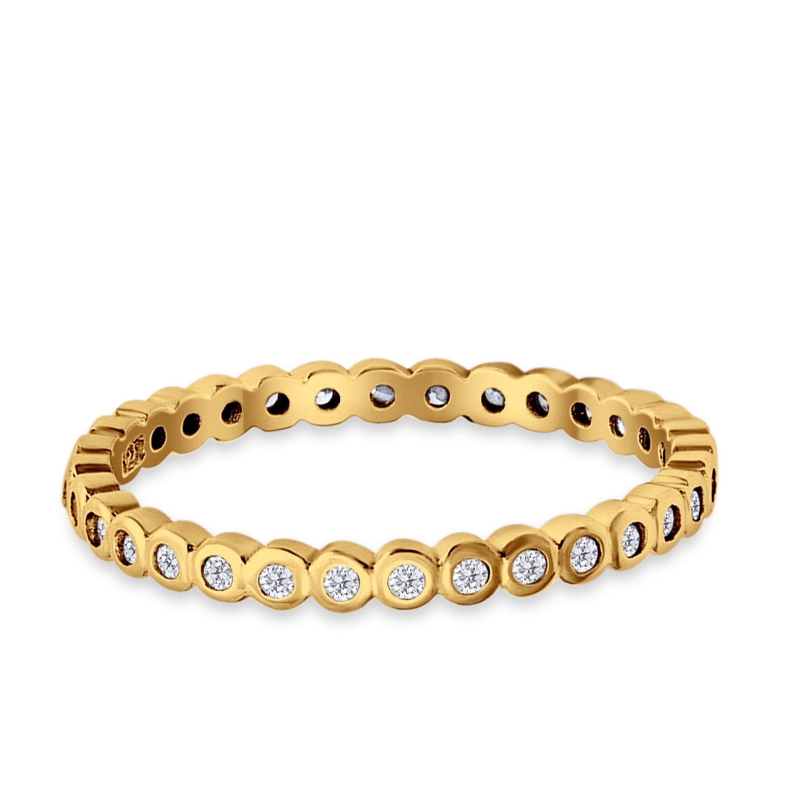 Full Eternity Stackable Wedding Ring Yellow Tone, Simulated Cubic Zirconia 925 Sterling Silver