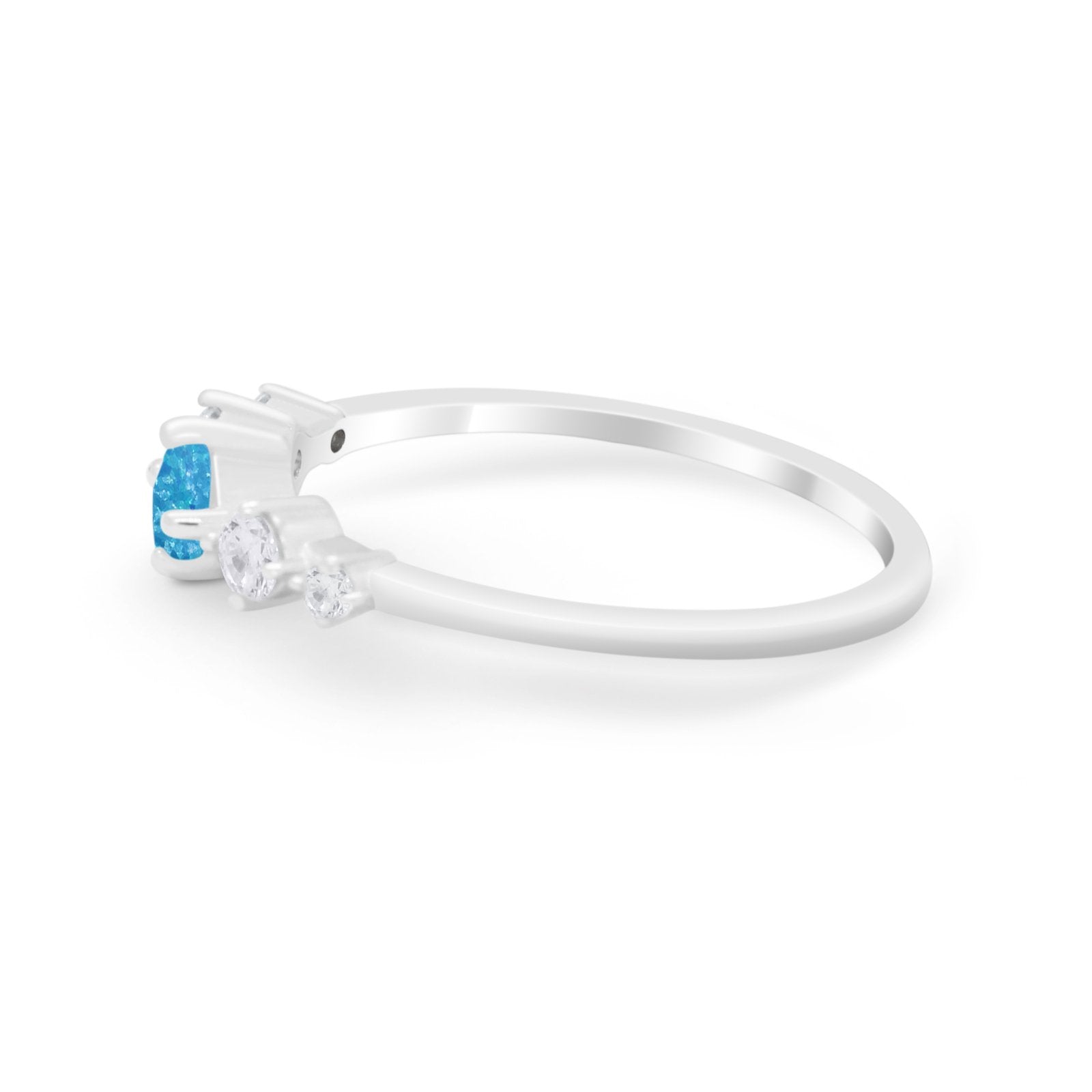 Petite Dainty Fashion Ring Round Lab Created Blue Opal 925 Sterling Silver