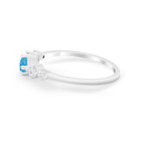 Petite Dainty Fashion Ring Round Lab Created Blue Opal 925 Sterling Silver