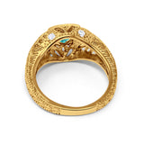 Antique Style Engagement Ring Yellow Tone, Simulated Paraiba Tourmaline CZ 925 Sterling Silver