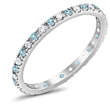 Full Eternity Wedding Design Ring Round Simulated Aquamarine CZ 925 Sterling Silver