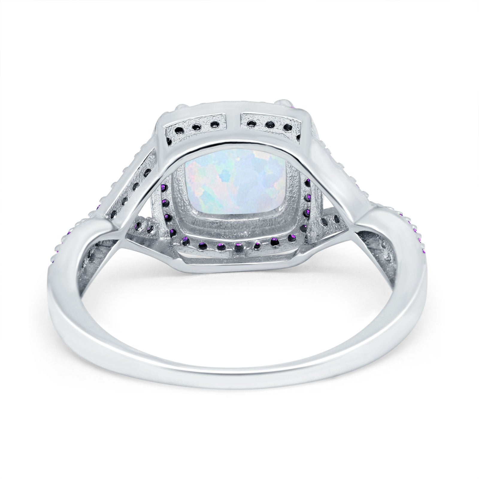 Cushion Wedding Ring Lab Created White Opal 925 Sterling Silver