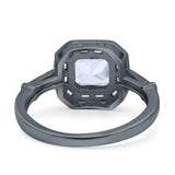 Art Deco Cushion Engagement Bezel Ring Black Tone, Simulated CZ Solid 925 Sterling Silver