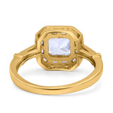 Art Deco Cushion Engagement Bezel Ring Yellow Tone, Simulated CZ Solid 925 Sterling Silver