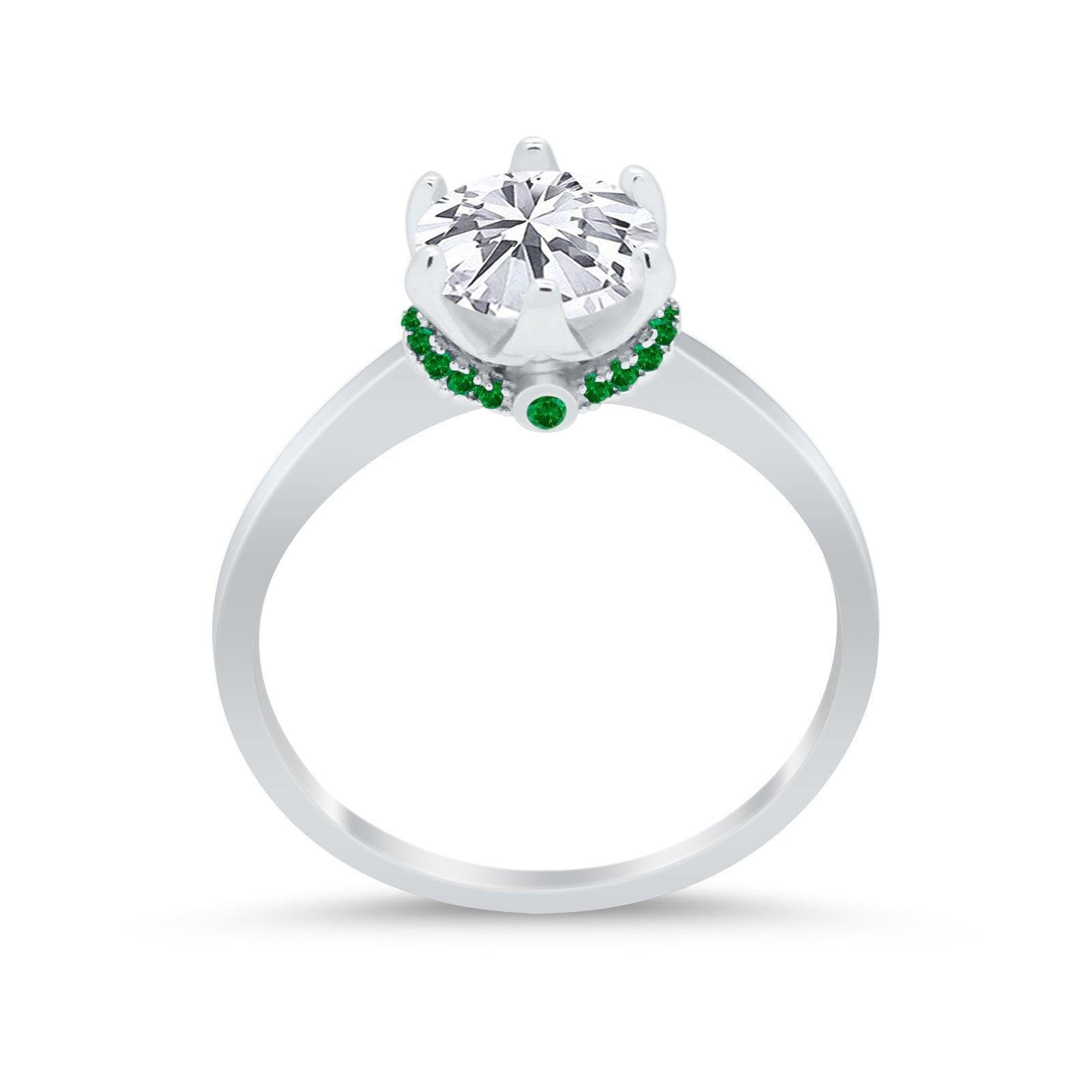 Simulated Emerald Accent Cubic Zirconia 925 Sterling Silver Wedding Ring