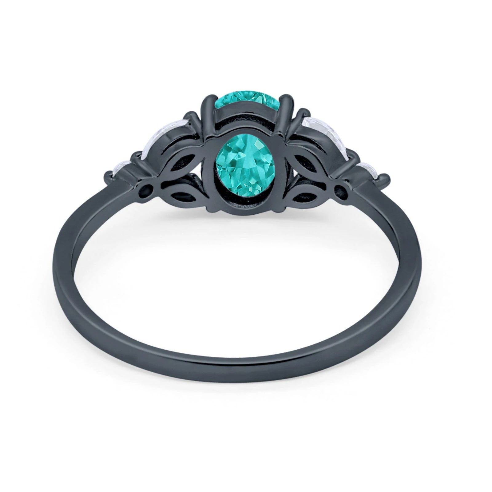 Art Deco Oval Engagement Ring Black Tone, Simulated Paraiba Tourmaline CZ 925 Sterling Silver
