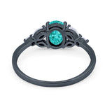 Art Deco Oval Engagement Ring Black Tone, Simulated Paraiba Tourmaline CZ 925 Sterling Silver