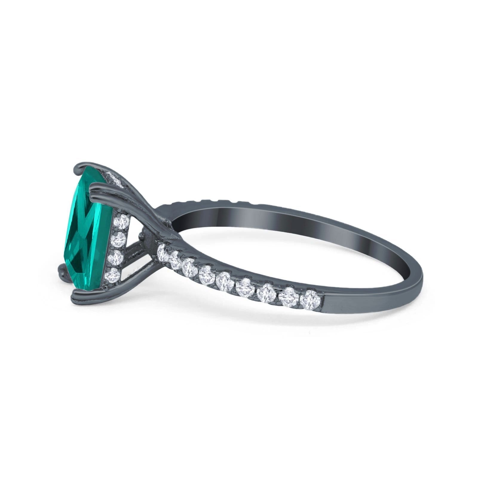 Art Deco Radiant Cut Engagement Ring Black Tone, Simulated Paraiba Tourmaline CZ 925 Sterling Silver