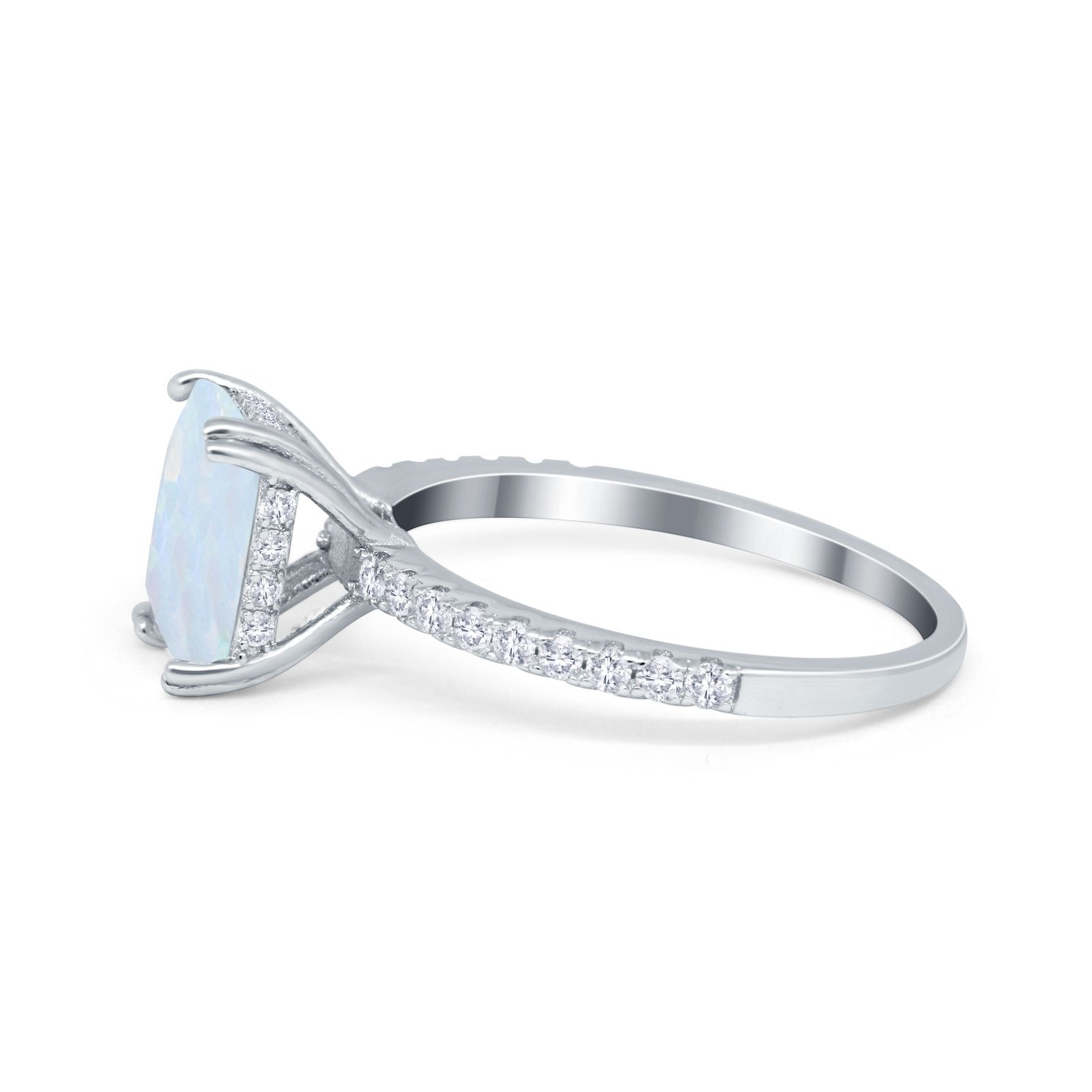 Art Deco Radiant Cut Engagement Ring Lab Created White Opal 925 Sterling Silver