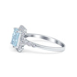Halo Radiant Cut Wedding Ring Simulated Aquamarine CZ 925 Sterling Silver