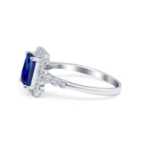Halo Radiant Cut Wedding Ring Simulated Blue Sapphire CZ 925 Sterling Silver