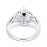 Marquise Art Deco Engagement Ring Accent Simulated Black CZ 925 Sterling Silver