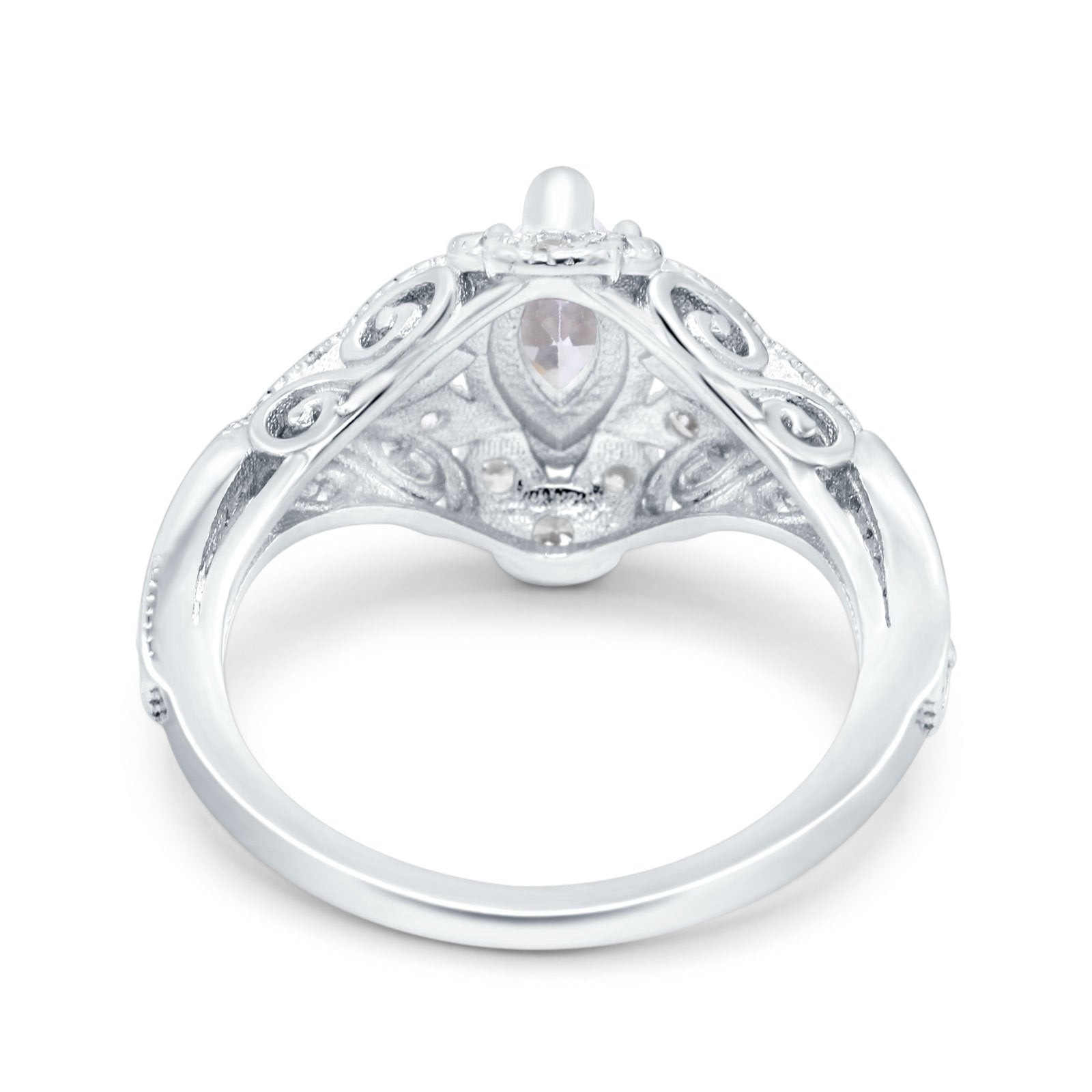 Marquise Art Deco Engagement Ring Accent Simulated Cubic Zirconia 925 Sterling Silver