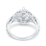 Marquise Art Deco Engagement Ring Accent Simulated Cubic Zirconia 925 Sterling Silver