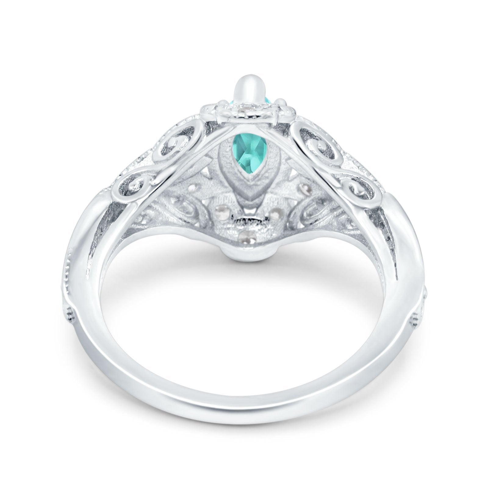 Marquise Art Deco Engagement Ring Accent Simulated Paraiba Tourmaline CZ 925 Sterling Silver