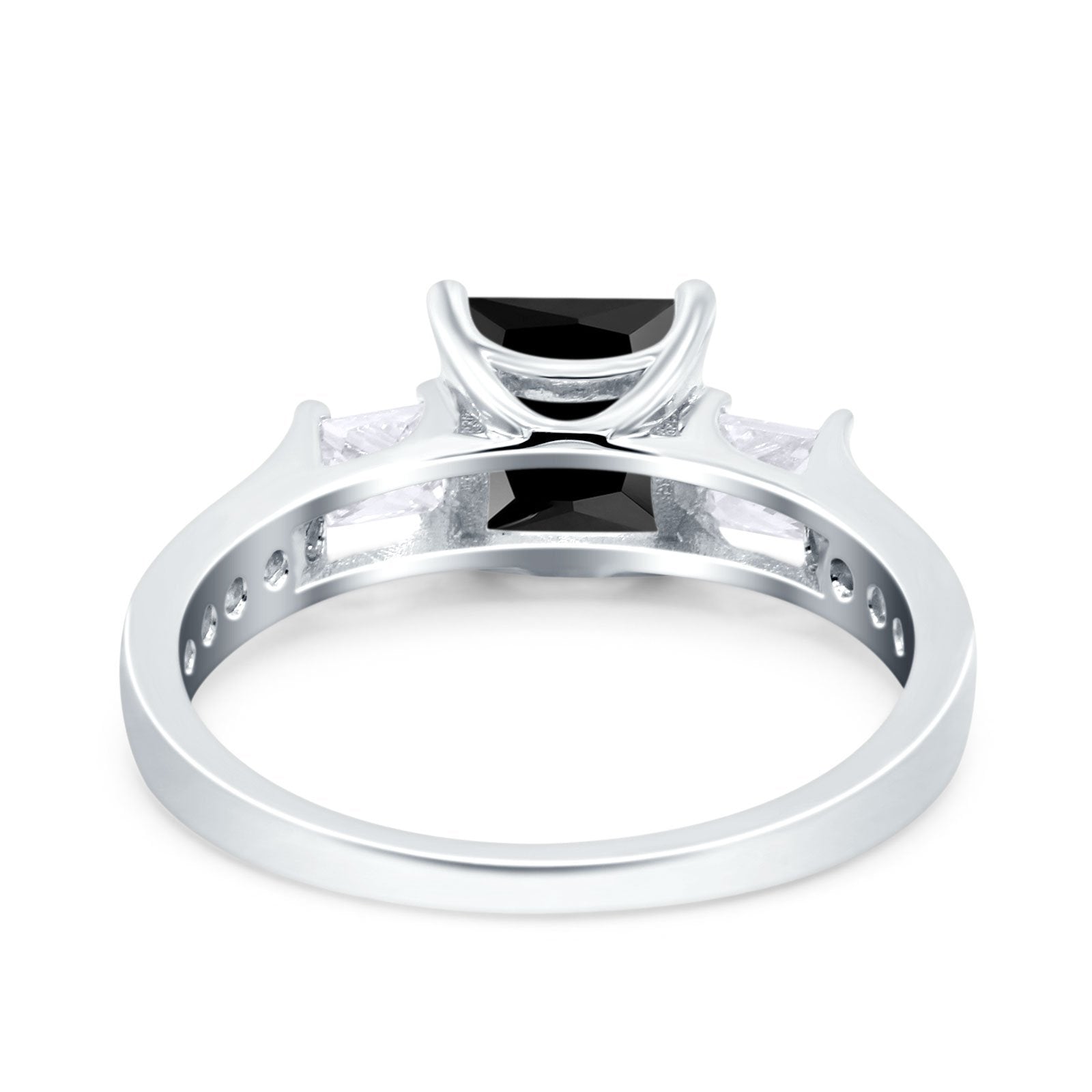 Princess Cut Art Deco Wedding Ring Simulated Black CZ 925 Sterling Silver