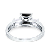 Princess Cut Art Deco Wedding Ring Simulated Black CZ 925 Sterling Silver