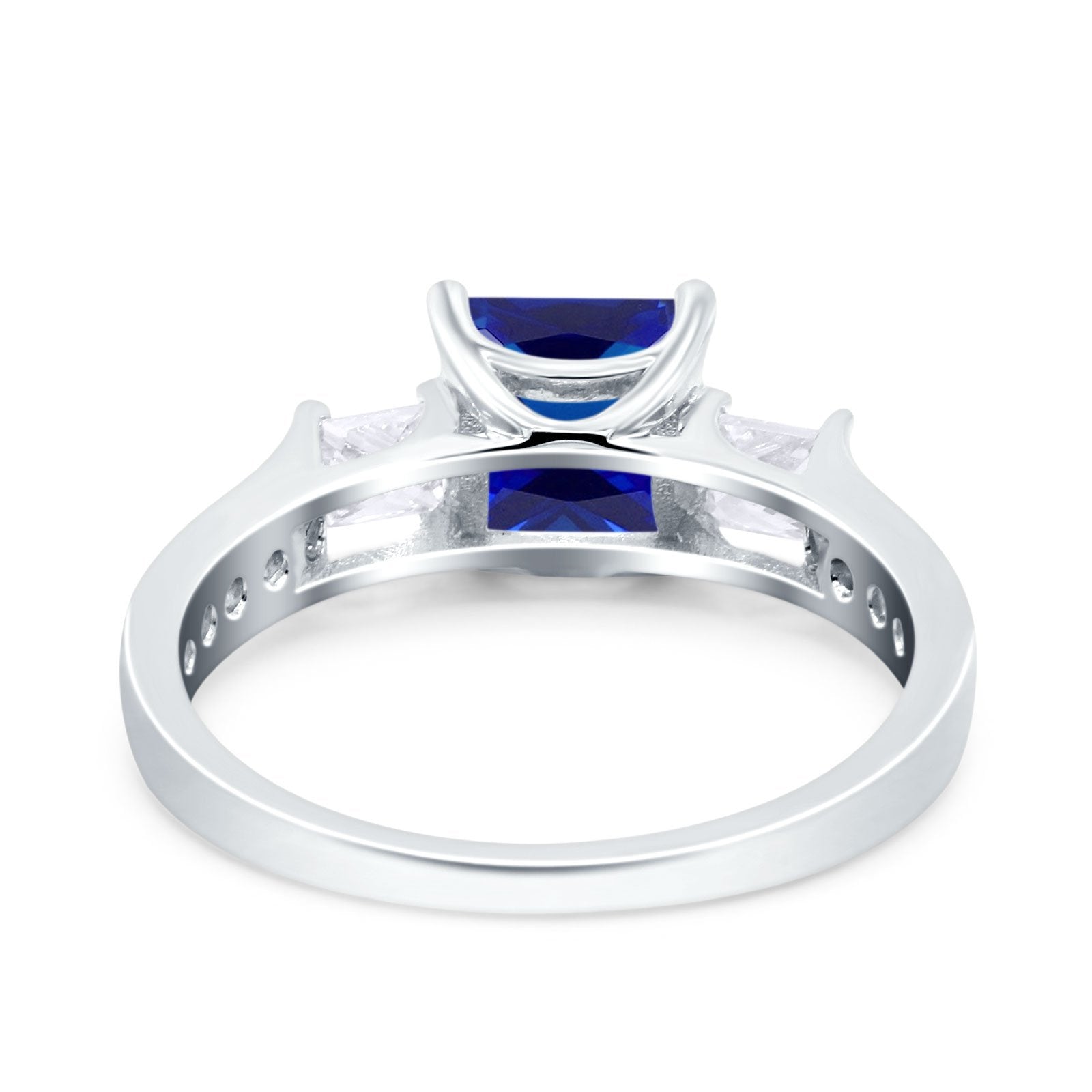Princess Cut Art Deco Wedding Ring Simulated Blue Sapphire CZ 925 Sterling Silver
