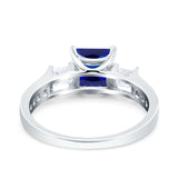 Princess Cut Art Deco Wedding Ring Simulated Blue Sapphire CZ 925 Sterling Silver