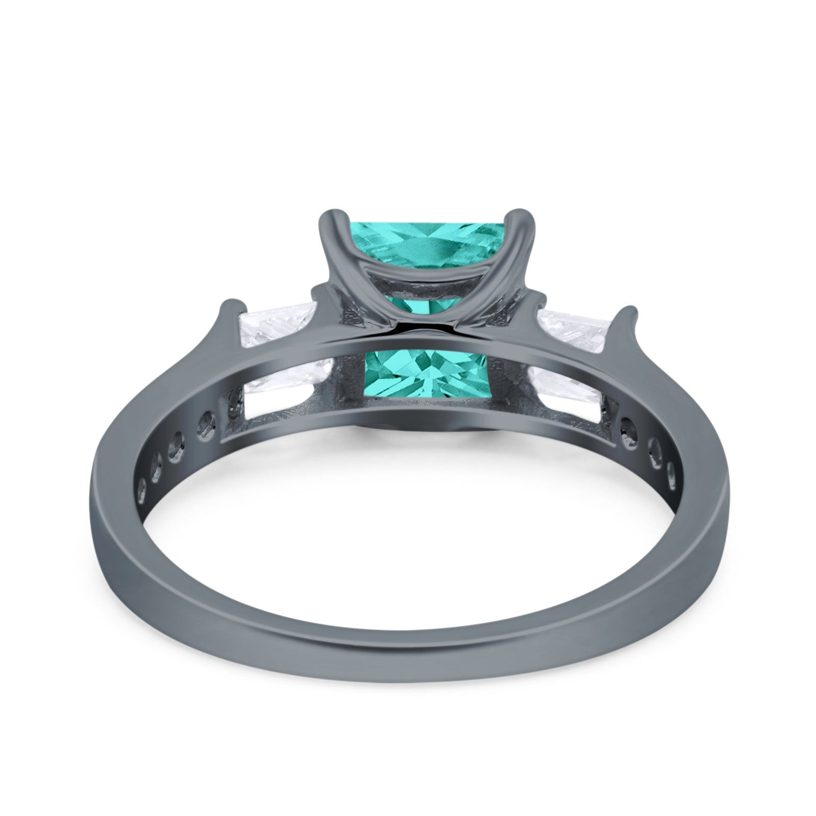 Princess Cut Art Deco Wedding Ring Black Tone, Simulated Paraiba Tourmaline CZ 925 Sterling Silver
