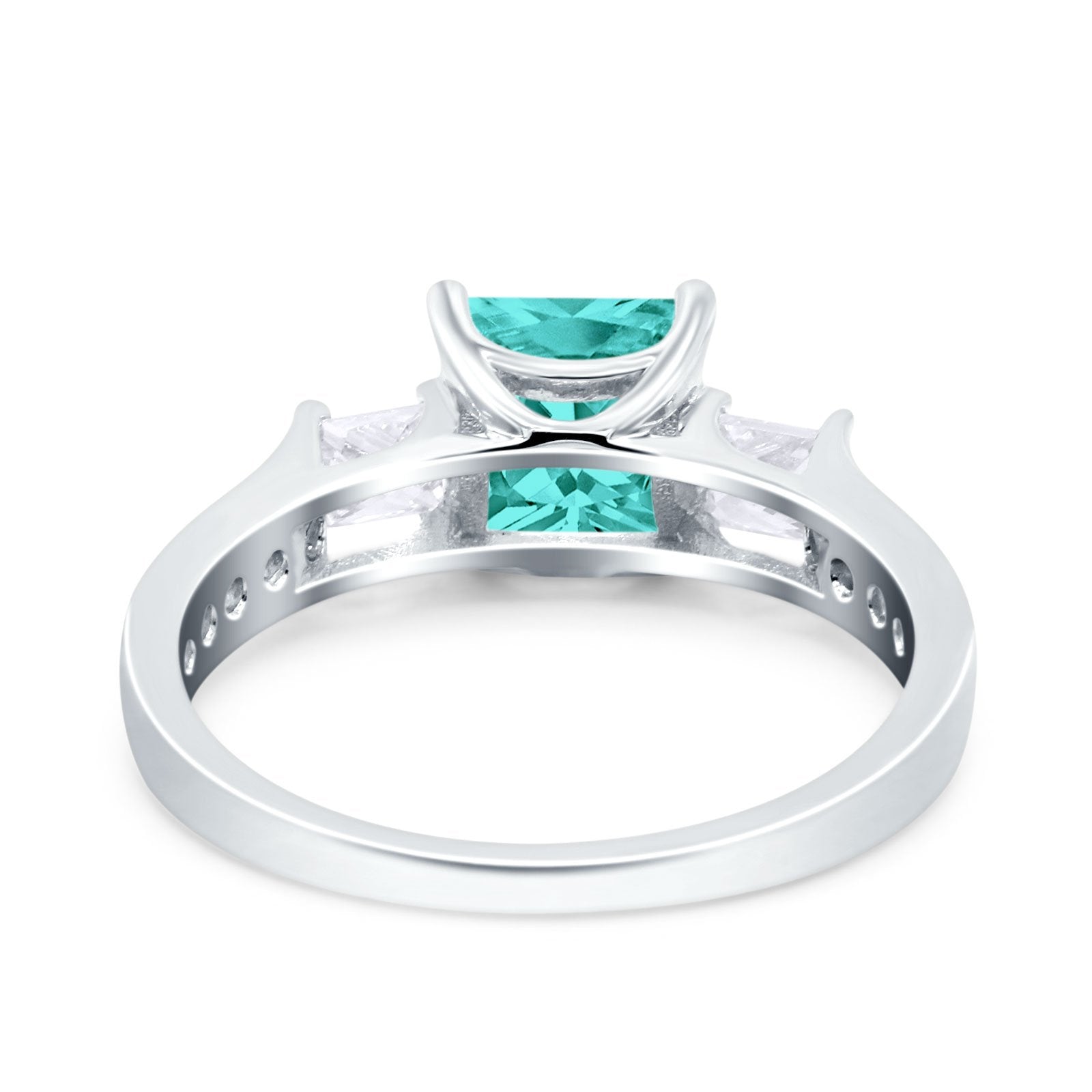 Princess Cut Art Deco Wedding Ring Simulated Paraiba Tourmaline CZ 925 Sterling Silver