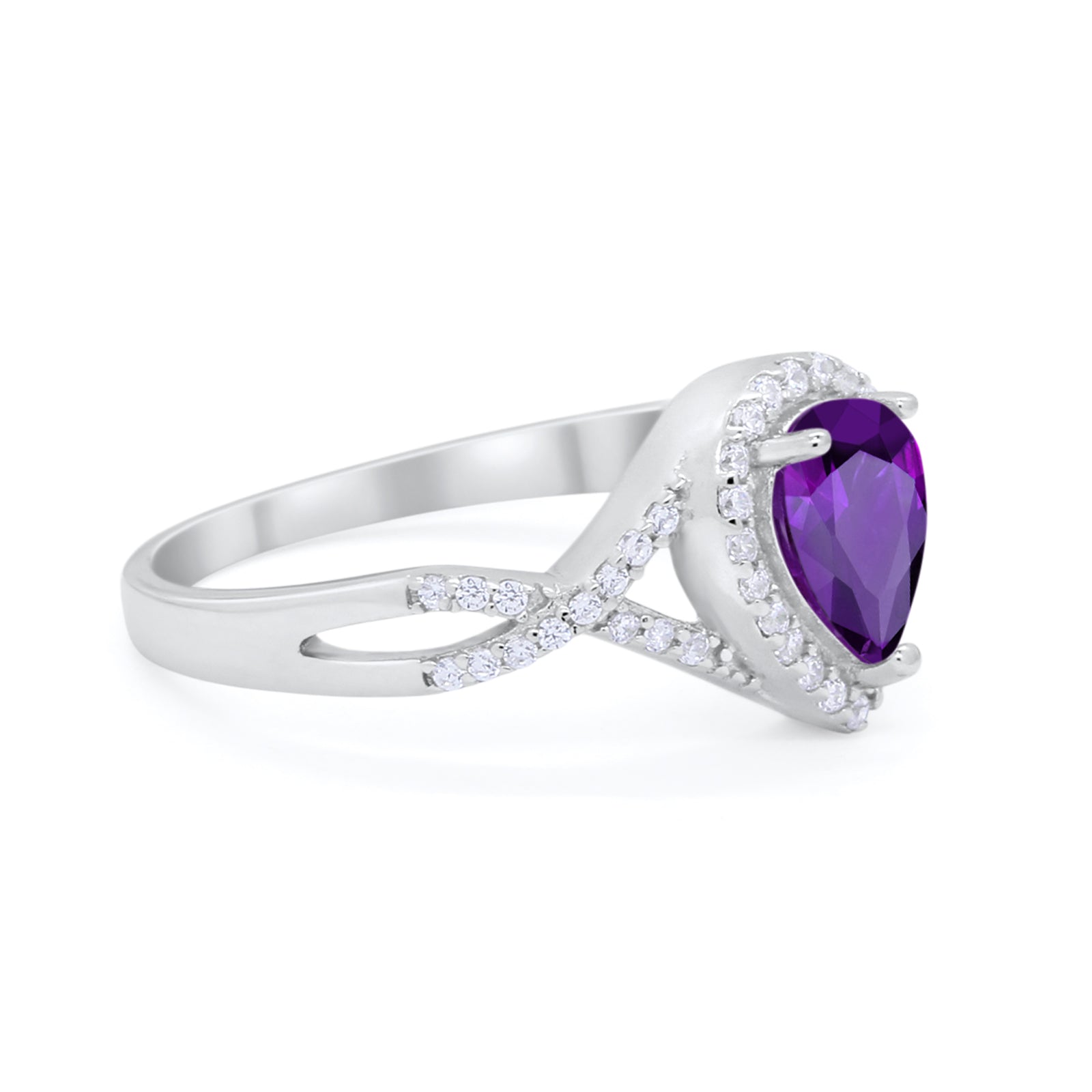 Teardrop Wedding Promise Ring Infinity Round Simulated Amethyst CZ 925 Sterling Silver
