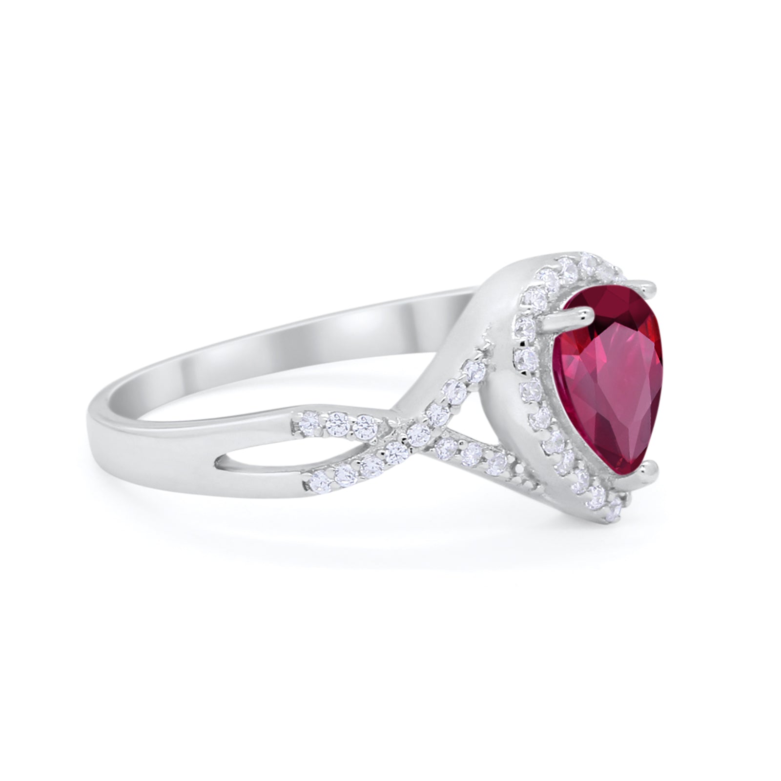 Teardrop Wedding Promise Ring Infinity Round Simulated Ruby CZ 925 Sterling Silver