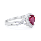 Teardrop Wedding Promise Ring Infinity Round Simulated Ruby CZ 925 Sterling Silver