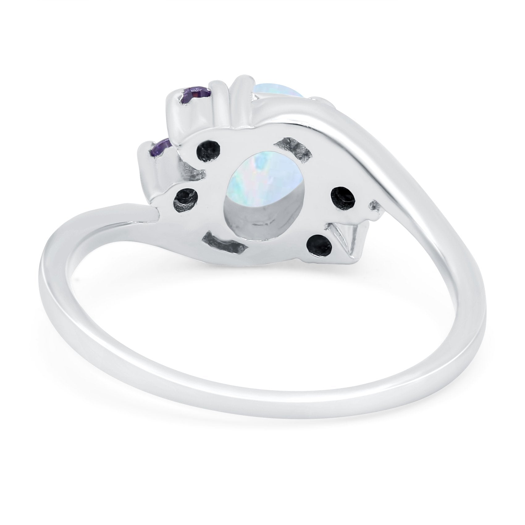 Oval Art Deco Wedding Ring Simulated Amethyst Lab Created White Opal 925 Sterling Silver