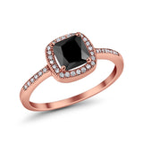 Halo Accent Engagement Ring Rose Tone, Simulated Black CZ 925 Sterling Silver