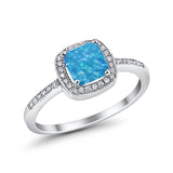 Halo Accent Engagement Ring Lab Created Blue Opal 925 Sterling Silver