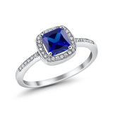Halo Accent Engagement Ring Simulated Blue Sapphire CZ 925 Sterling Silver