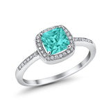 Halo Accent Engagement Ring Simulated Paraiba Tourmaline CZ 925 Sterling Silver