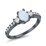 Accent Wedding Ring Oval Black Tone, Lab Created White Opal 925 Sterling Silver