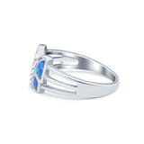 Butterfly Ring Statement Round Lab Created Blue Opal 925 Sterling Silver