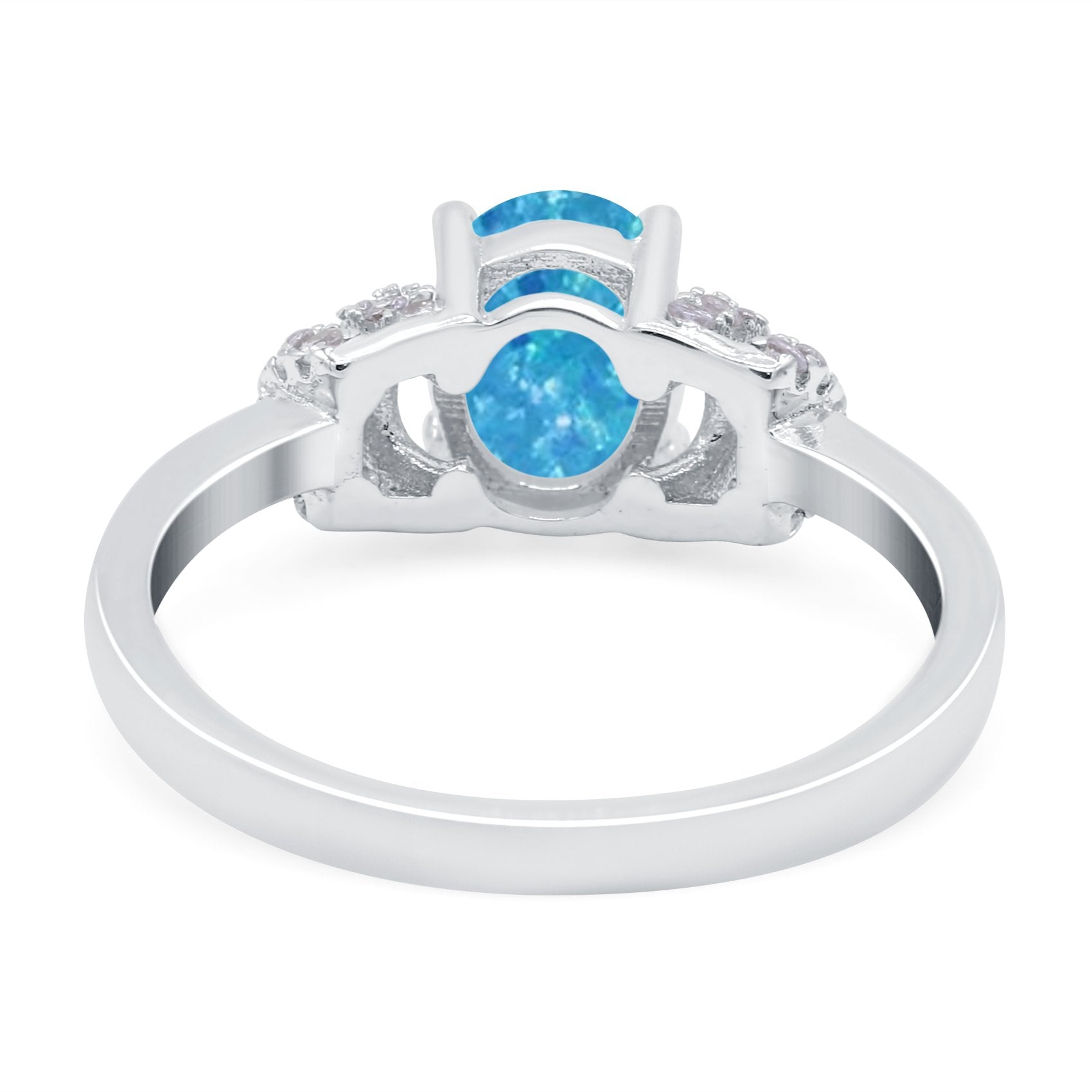 Oval Art Deco Wedding Bridal Ring Lab Created Blue Opal 925 Sterling Silver
