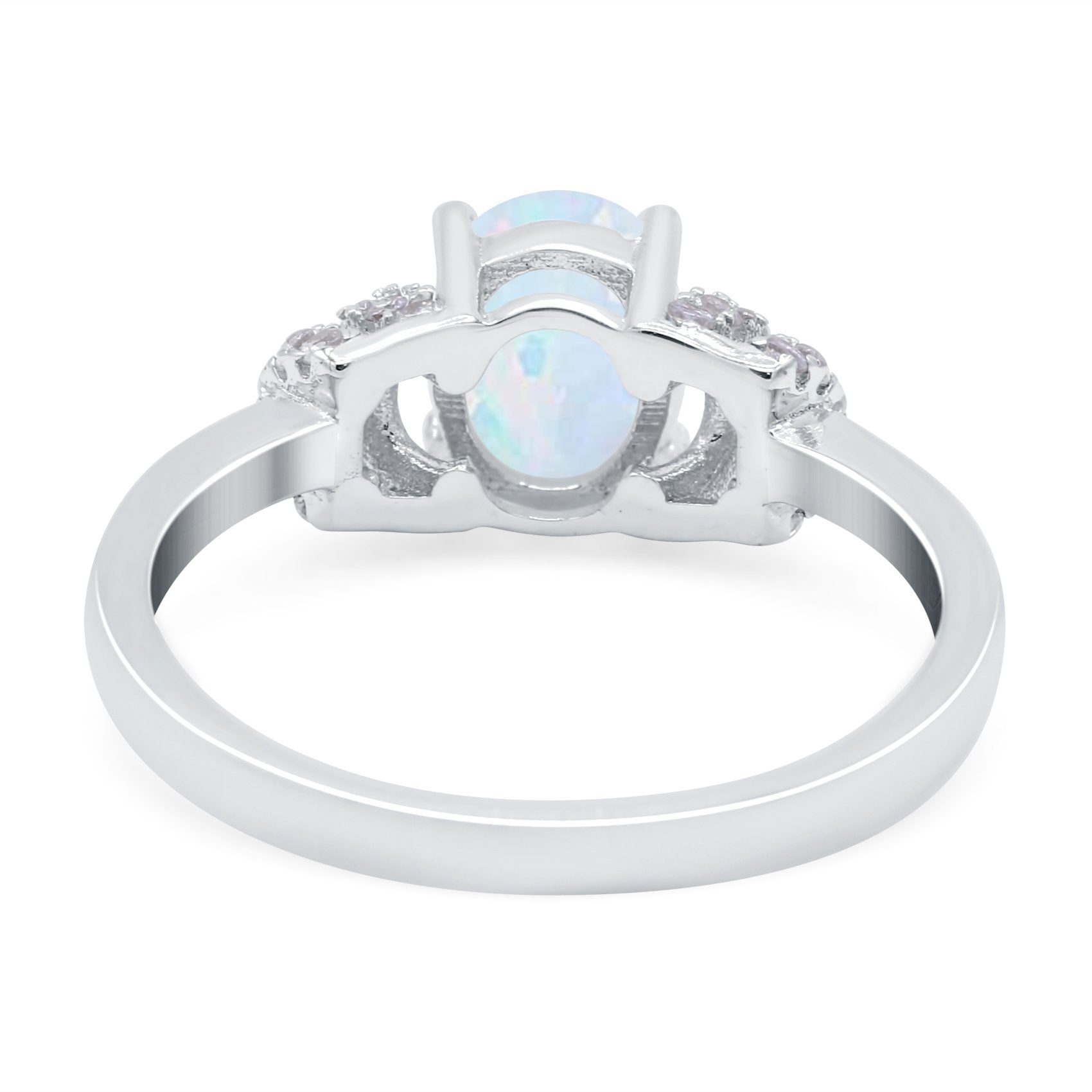 Oval Art Deco Wedding Bridal Ring Lab Created White Opal 925 Sterling Silver
