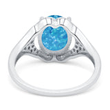Oval Art Deco Wedding Bridal Ring Lab Created Blue Opal 925 Sterling Silver