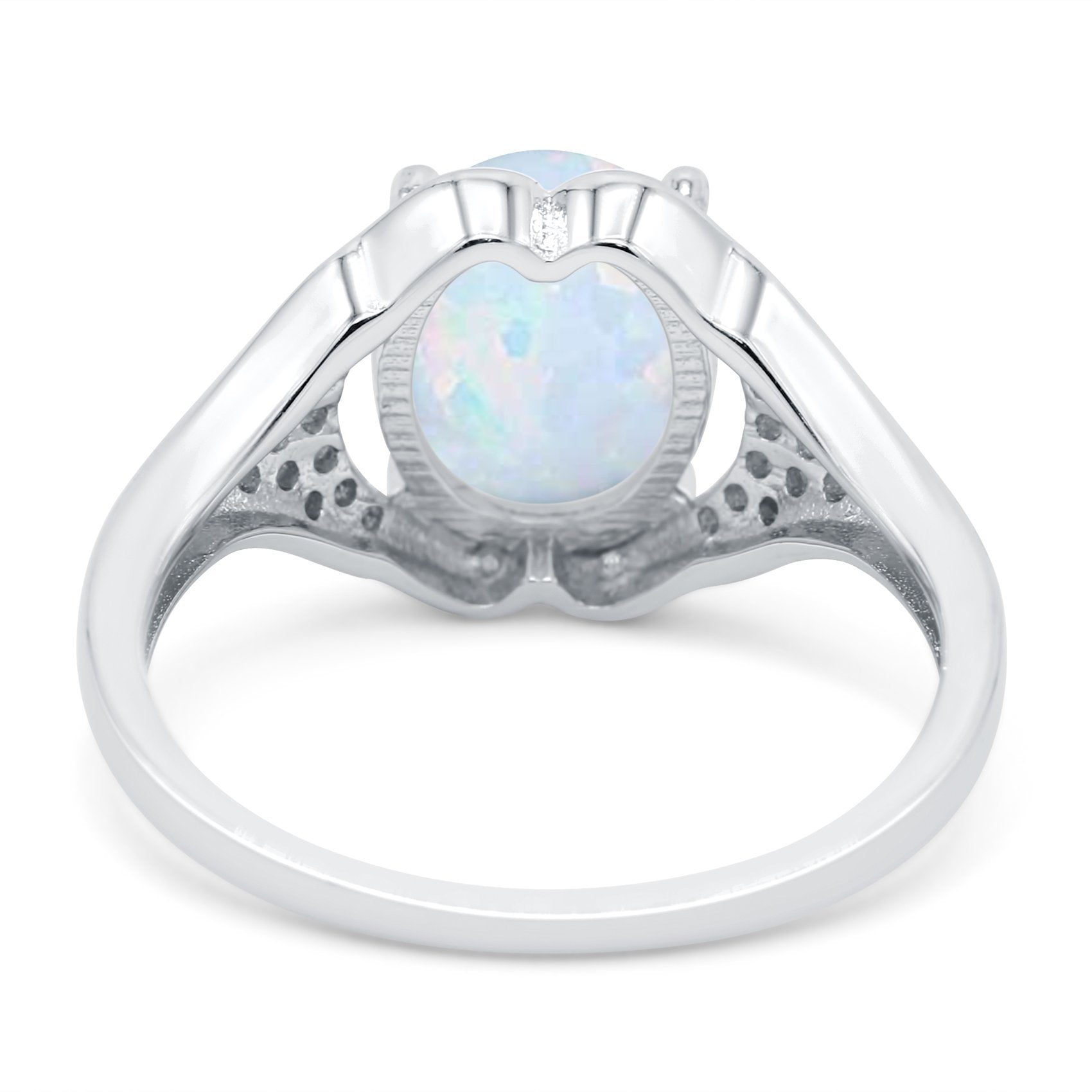Oval Art Deco Wedding Bridal Ring Lab Created White Opal 925 Sterling Silver