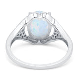 Oval Art Deco Wedding Bridal Ring Lab Created White Opal 925 Sterling Silver