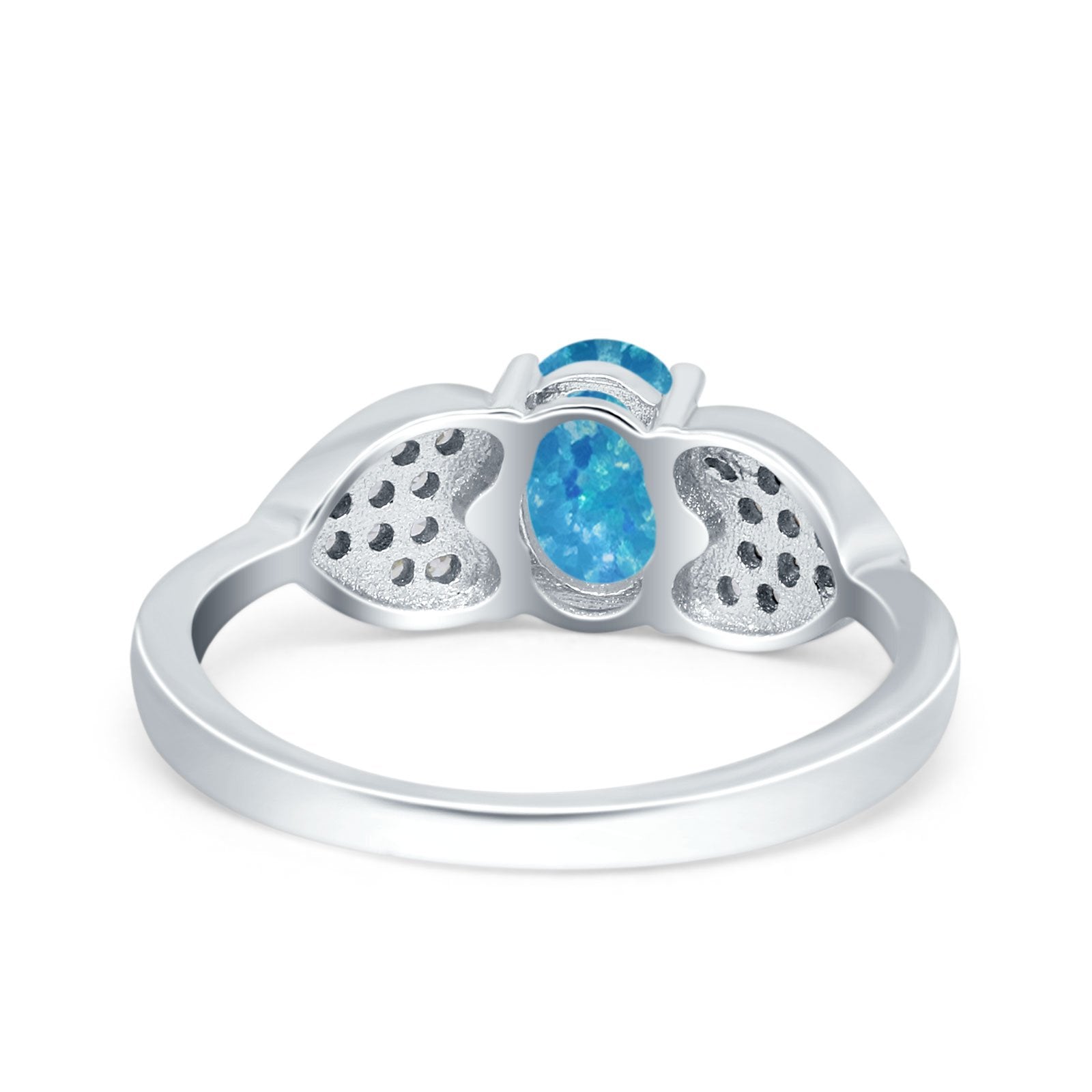Fashion Heart Ring Oval Lab Created Blue Opal 925 Sterling Silver