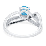 Art Deco Wedding Crisscross Ring Round Lab Created Blue Opal 925 Sterling Silver