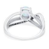 Art Deco Wedding Crisscross Ring Round Lab Created White Opal 925 Sterling Silver
