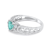 Filigree Heart Promise Wedding Ring Simulated Paraiba Tourmaline CZ 925 Sterling Silver
