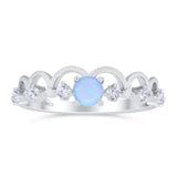 Fashion Half Eternity Wave Design Ring Lab Created Blue Opal 925 Sterling Silver