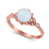 Art Deco Design Fashion Ring Rose Tone, Lab Created White Opal 925 Sterling Silver